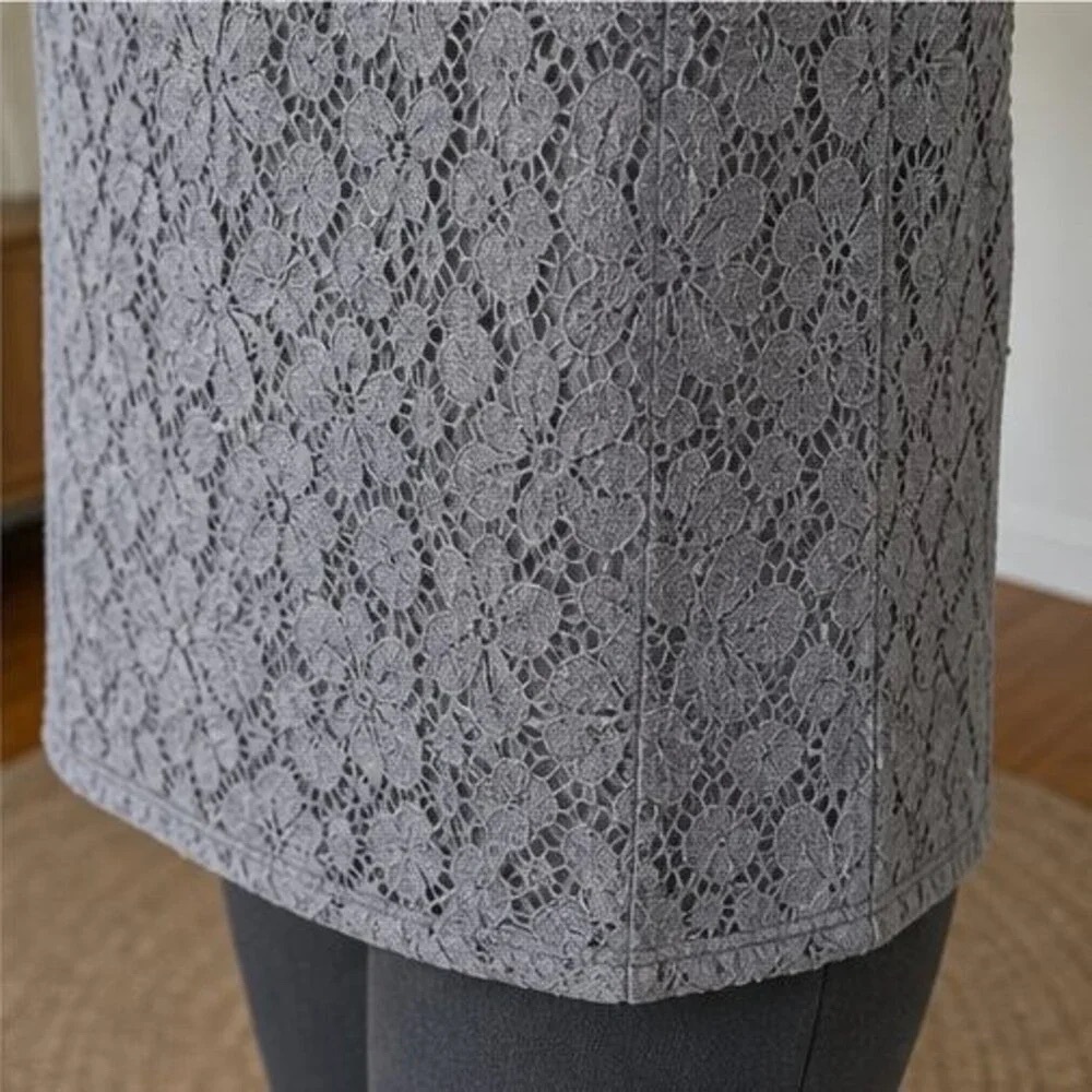 Lace Short-Sleeve Button-Down Shirt - Gray - Picture 6 of 6